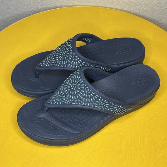 Crocs Monterey Diamante Wedge Sandals Blue Beaded Casual Comfort Boho Women’s 7 - Picture 6 of 16